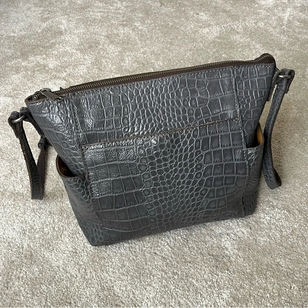 Patricia Nash Gray Crocodile-Embossed Shoulder Bag - Picture 3 of 16